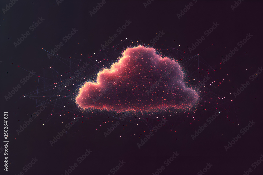 Poster abstract representation of cloud computing technology illustrated by luminous particles and connecte
