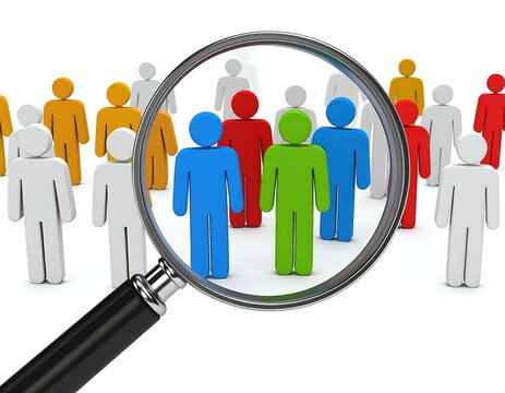 Magnifying Glass Focuses on Diverse Group of Wooden Pegs