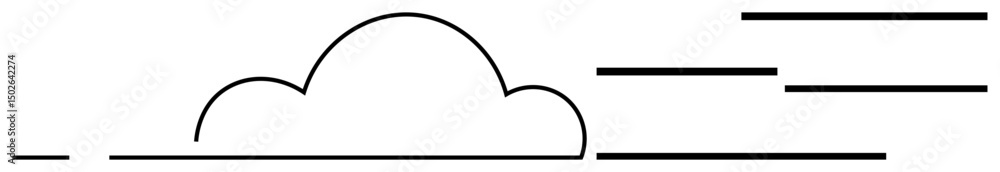 Poster single black cloud in center with horizontal motion lines, symbolizing speed and connection. ideal f