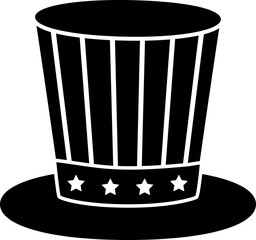 Uncle Sam Patriotic Usa Hat silhouette Vector isolated.
American Flag Magic Hat flat Black silhouette svg.
Transparent background.