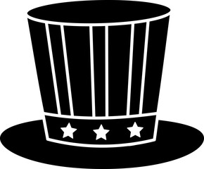 Uncle Sam Patriotic Usa Hat silhouette Vector isolated.
American Flag Magic Hat flat Black silhouette svg.
Transparent background.