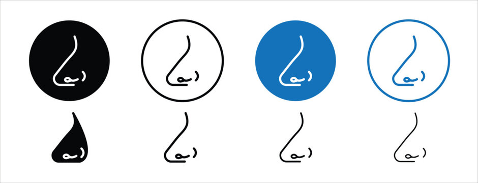 Set of colored pixel perfect Human nose icon  with 1 unexpanded, 1 silhouette, Human nose icon depicting the sense of smell and respiratory anatomy.