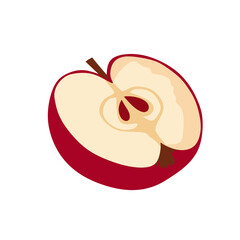 Flat Illustration Half Slice Fresh Red Apple Fruit Food Icon