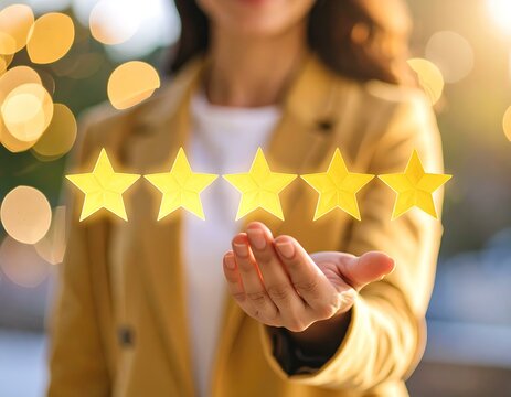 Five Golden Stars Customer Feedback, Rating, Review, Excellence, Success