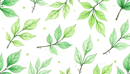 A vibrant green leaves pattern creating a fresh, natural, and seamless botanical background, perfect for nature-inspired designs.