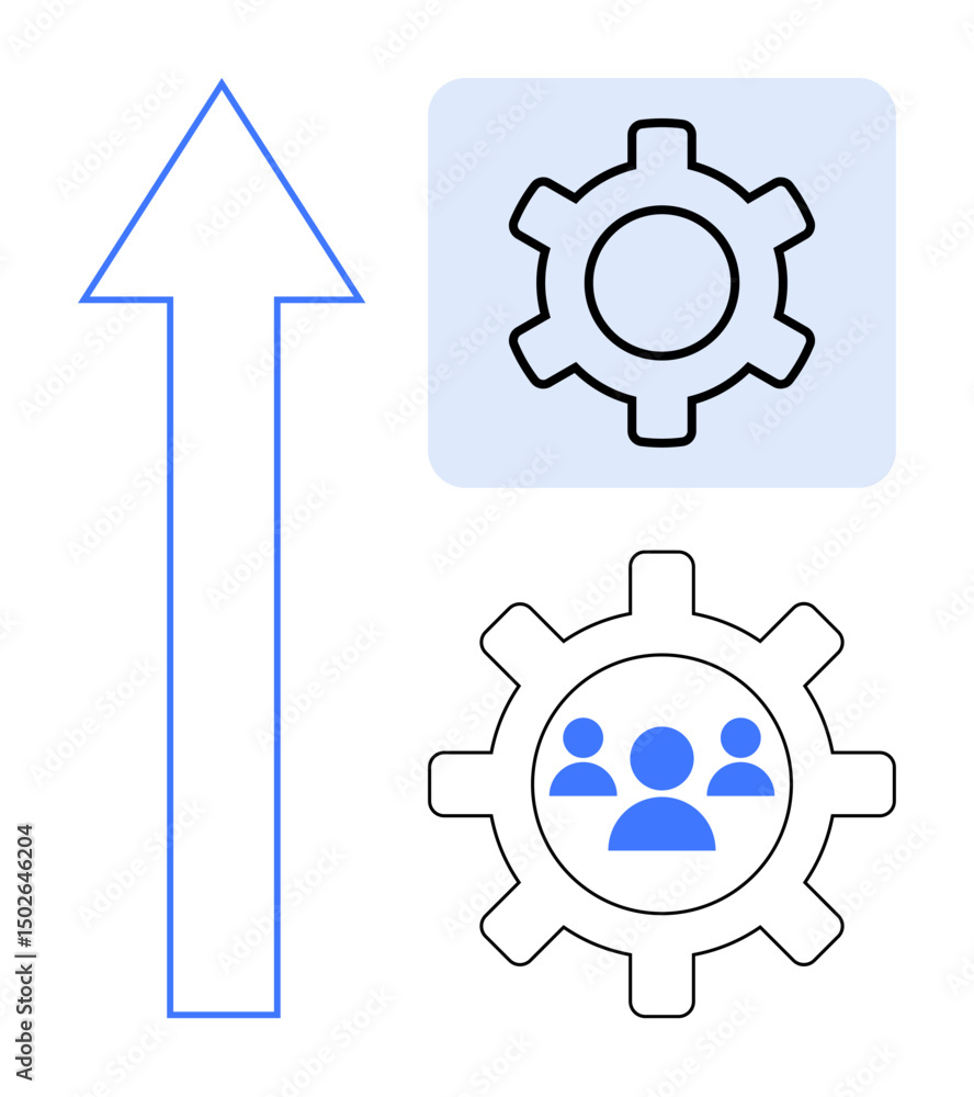 Poster upward arrow symbolizing growth and progress, gears representing teamwork and collaboration. ideal f