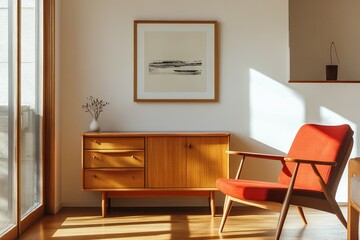 Modern living room corner, warm tones