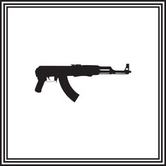 Assault Rifle Silhouette Vector – Black AK-Style Gun Icon for Military, Tactical, and Weaponry Design Themes