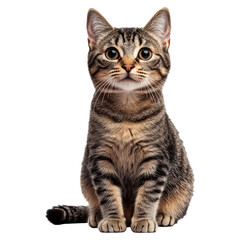 Fototapeta premium Cute tabby cat sitting with a transparent background for design use