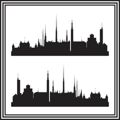 Naklejka premium Gothic European Skyline Silhouettes – Spired Cityscape Vector Art
