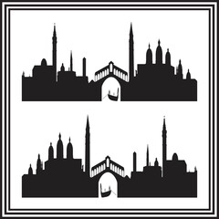 Naklejka premium Venice Skyline Silhouette with Rialto Bridge and Gondola – Vector Art