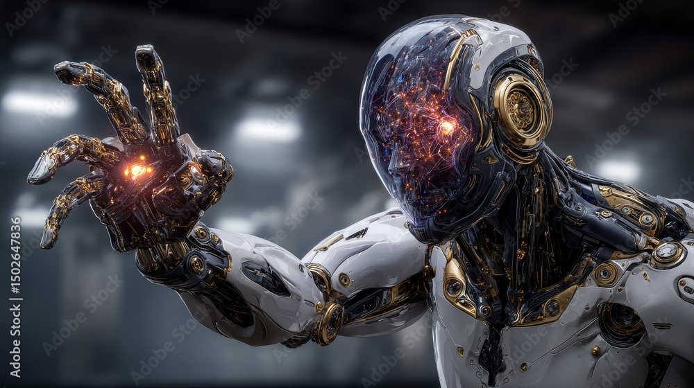 Poster data analytics, hands of robot hold analytics tools, system management, technology, software, integr