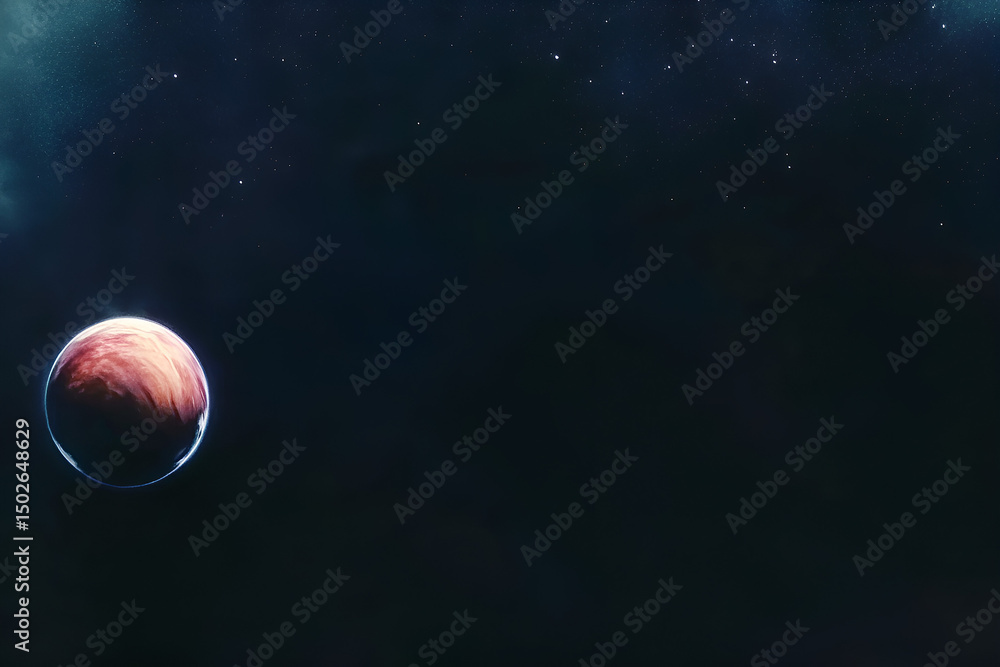 Poster a stunning artistic depiction of an alien planet floating in the vastness of deep space with subtle 