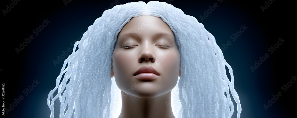 Poster a cybernetic oracle floating in zero gravity, reading the cosmic flow of time through luminous quant