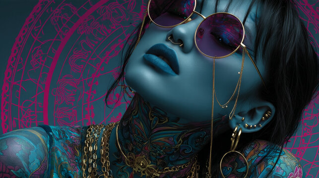 cyberpunk 80s girl woman Pop art retro vector illustration kitsch vintage