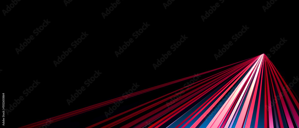 Poster abstract red and blue light rays emerging from a single point on a black background for futuristic d