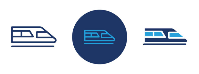 Set of colored pixel perfect Subway high speed train icon  with 1 unexpanded, 1 silhouette, Subway train icon symbolizing urban transit and high-speed rail travel.