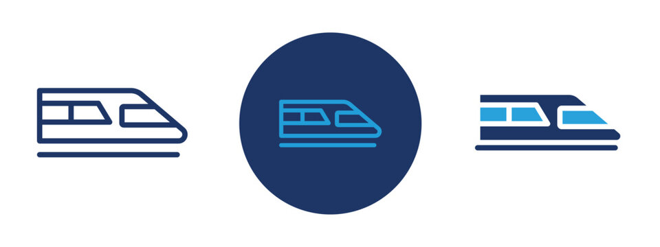 Set of colored pixel perfect Subway high speed train icon  with 1 unexpanded, 1 silhouette, Subway train icon symbolizing urban transit and high-speed rail travel.