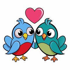 Obraz premium Lovebirds with heart-shaped feathers on a white background, perfect for Valentine’s Day designs, romantic themes, and love-themed digital projects.