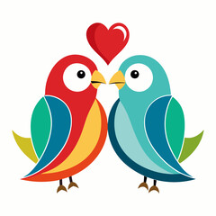 Obraz premium Lovebirds with heart-shaped feathers on a white background, perfect for Valentine’s Day designs, romantic themes, and love-themed digital projects.