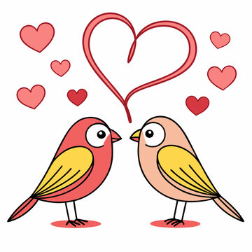 Lovebirds with heart-shaped feathers on a white background, perfect for Valentine&rsquo;s Day designs, romantic themes, and love-themed digital projects.