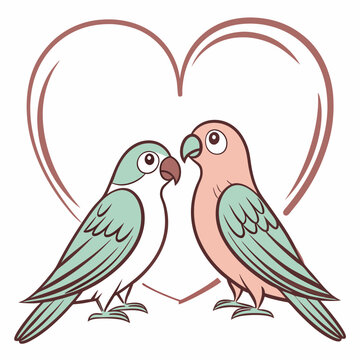 Lovebirds with heart-shaped feathers on a white background, perfect for Valentine&rsquo;s Day designs, romantic themes, and love-themed digital projects.