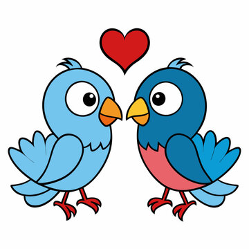 Lovebirds with heart-shaped feathers on a white background, perfect for Valentine&rsquo;s Day designs, romantic themes, and love-themed digital projects.