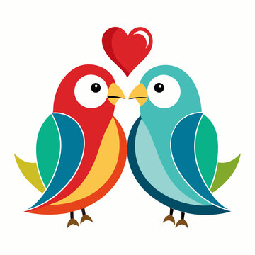 Lovebirds with heart-shaped feathers on a white background, perfect for Valentine&rsquo;s Day designs, romantic themes, and love-themed digital projects.