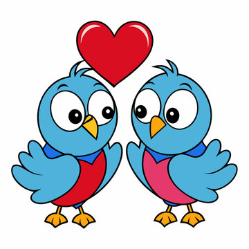 Lovebirds with heart-shaped feathers on a white background, perfect for Valentine&rsquo;s Day designs, romantic themes, and love-themed digital projects.