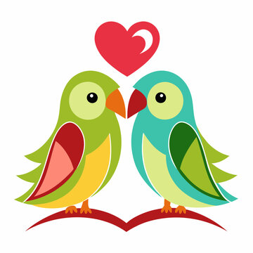 Lovebirds with heart-shaped feathers on a white background, perfect for Valentine&rsquo;s Day designs, romantic themes, and love-themed digital projects.