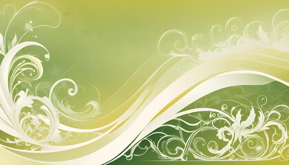 Abstract floral ornament on elegant green and yellow background