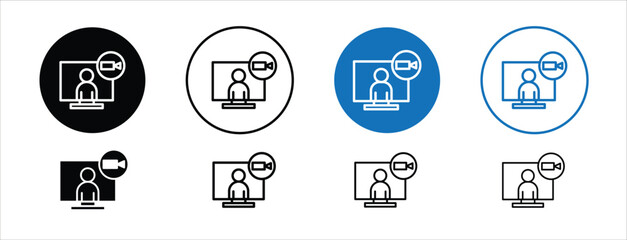 Set of colored pixel perfect Video chat conference icon  with 1 unexpanded, 1 silhouette, Video conference icon representing online communication and meetings.