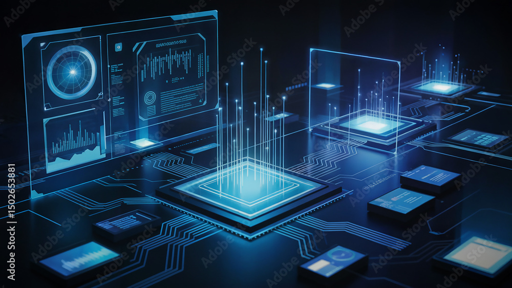 Poster futuristic technology data processing network system