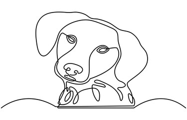 Continuous one line drawing of dog head vector. Labrador retrieve head single line art vector illustration. Editable outline.