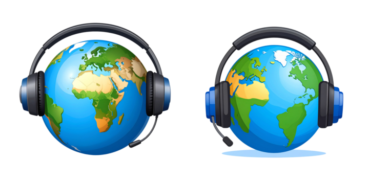  Globe with Headphones Icon Design, Isolated on Transparent Background PNG