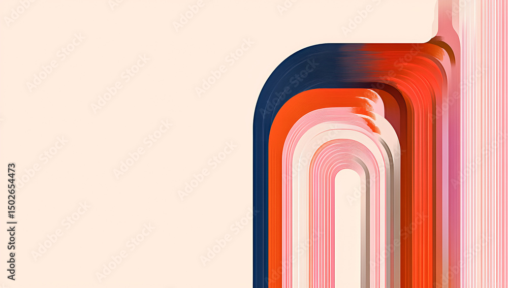 Poster abstract colorful archway design with fluid brush strokes creating a modern minimalist graphic on a 