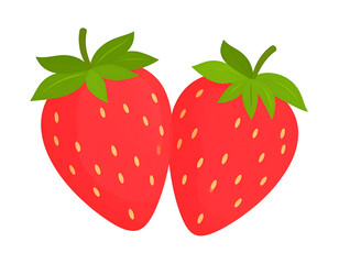 Two stylized strawberries, close-up, bright red