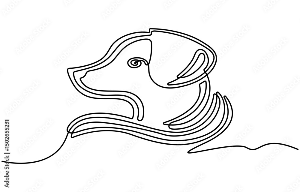 Poster continuous one line drawing of dog head vector. labrador retrieve head single line art vector illust