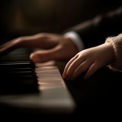 Fototapeta premium Learning Piano A Father and Child Share Musical Moments