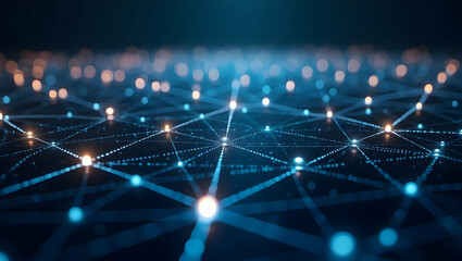 Digital Background Scalable tech nodes are connected in grid-aligned web paths that shrink in perspective