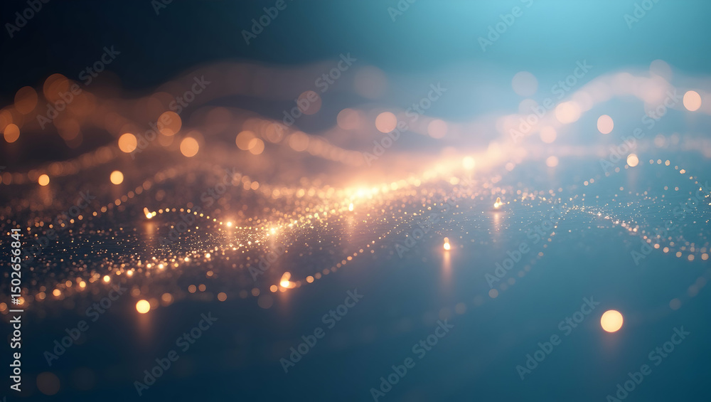 Poster digital background glowing threads run diagonally through a minimal grid, diffused into a soft light