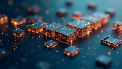 Digital Background Modular fragments float and align into soft data blocks, visualizing system logic and component-based structure (2)