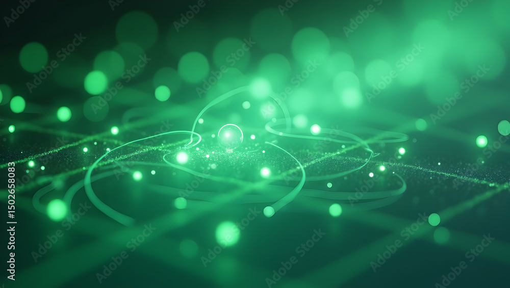 Poster digital background bright cyber green dots cluster along invisible tech lines over a soft neutral su