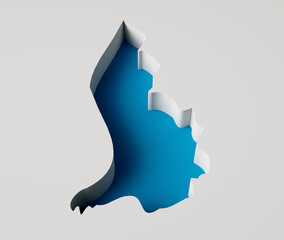 Liechtenstein Map 3d inner extrude map Sea Depth in blue with inner shadow. 3d illustration