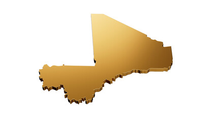 Mali gold brass map isolated on white background. 3d illustration