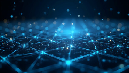 Digital Background Crystal-like geometric grid with code fragments glowing in between