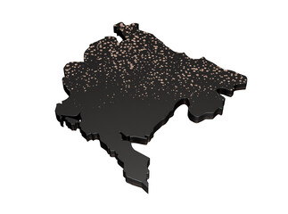 Montenegro metallic premium black map isolated on white. 3d illustration