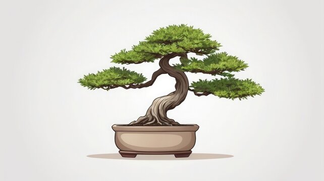 Bonsai Tree in Pot with Flat Design