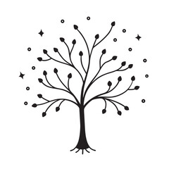 Tree Surrounded By Glowing Fireflies Silhouette