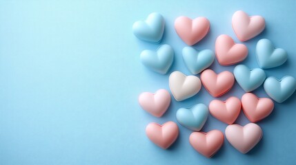 Pastel Heart Collection on Light Blue Background